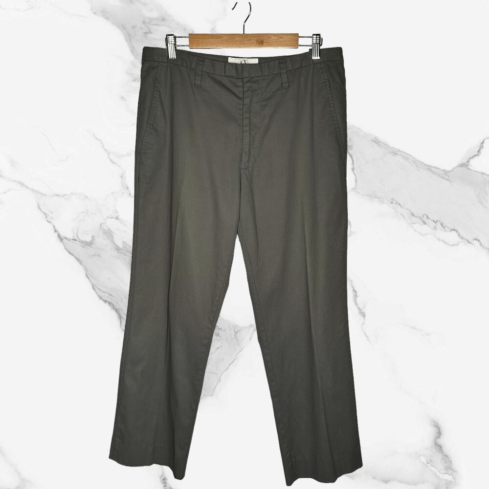 ARMANI EXCHANGE Cotton Chino Flat Front Pants Straight Classic Green Smoke 33